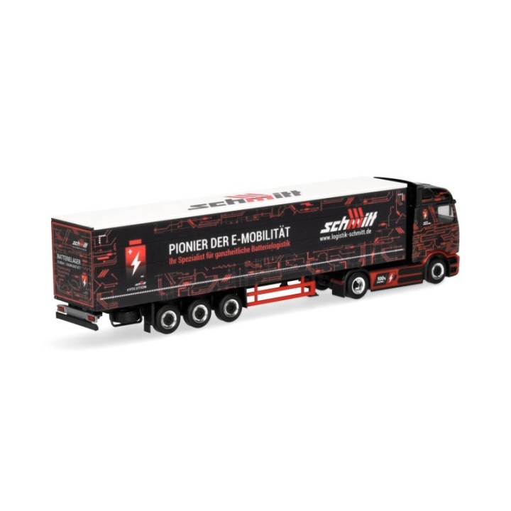 Herpa Mercedes-Benz eActros 600 ProCabin Streamspace gardintrailer-sættevognstræk Schmitt – produktbillede 2