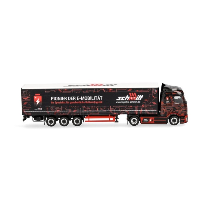 Herpa Mercedes-Benz eActros 600 ProCabin Streamspace gardintrailer-sættevognstræk Schmitt – produktbillede 3