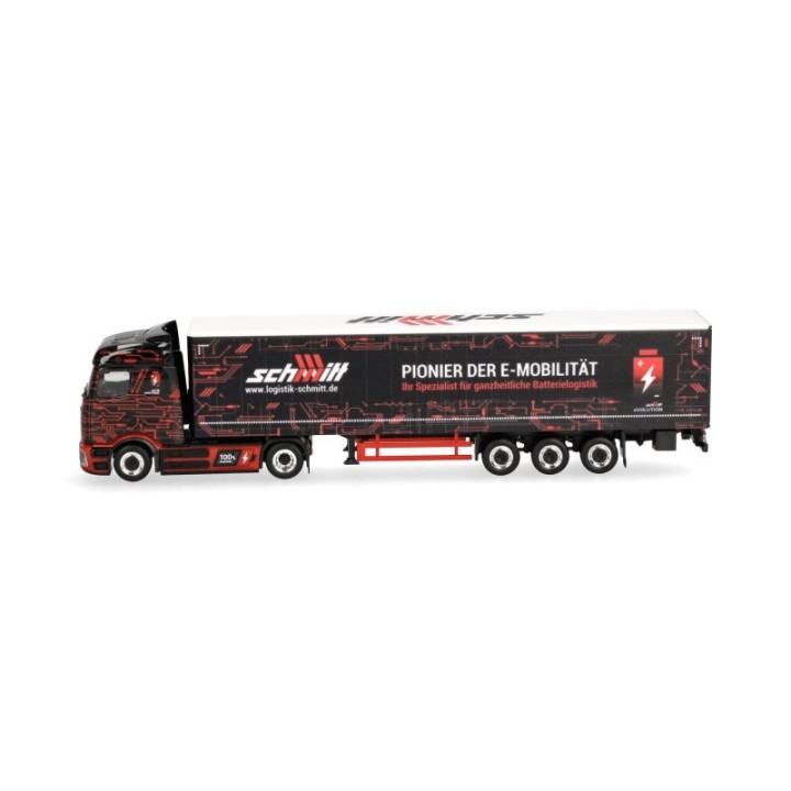 Herpa Mercedes-Benz eActros 600 ProCabin Streamspace gardintrailer-sættevognstræk Schmitt – produktbillede 4