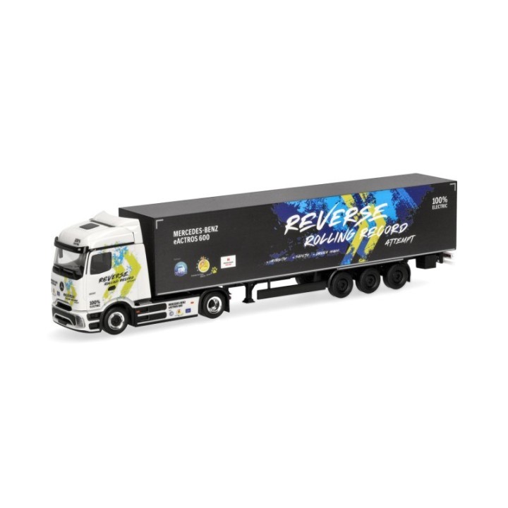Herpa Mercedes-Benz eActros 600 ProCabin Streamspace kasse-sættevognstræk Reverse Rolling Record