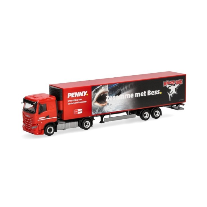Herpa Iveco S-Way kølekasse-sættevognstræk PENNY DEL / Kölner Haie