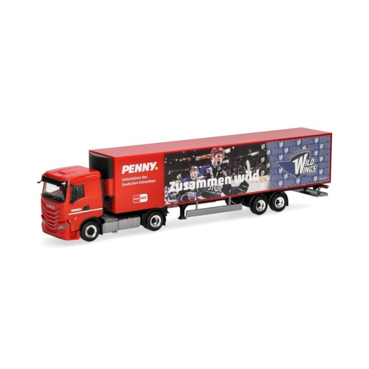 Herpa Iveco S-Way kølekasse-sættevognstræk PENNY DEL / Schwenninger Wild Wings