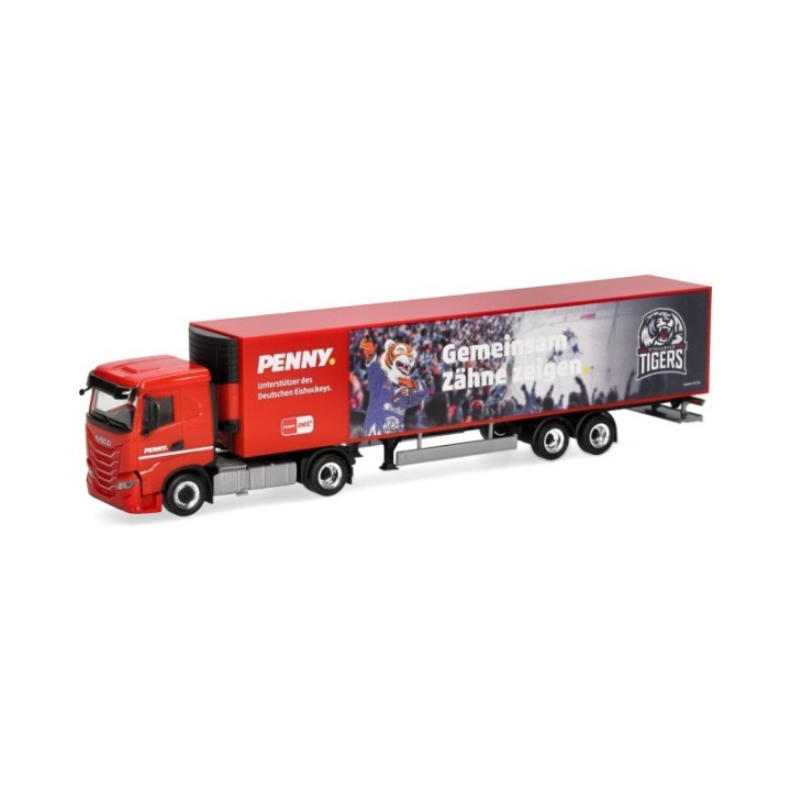 Herpa Iveco S-Way kølekasse-sættevognstræk PENNY DEL / Straubing Tigers