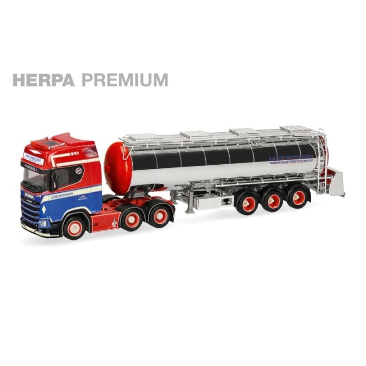 Herpa PREMIUM Scania CS 20 højt tag Chromtank-sættevognstræk Mathiesen (DK)